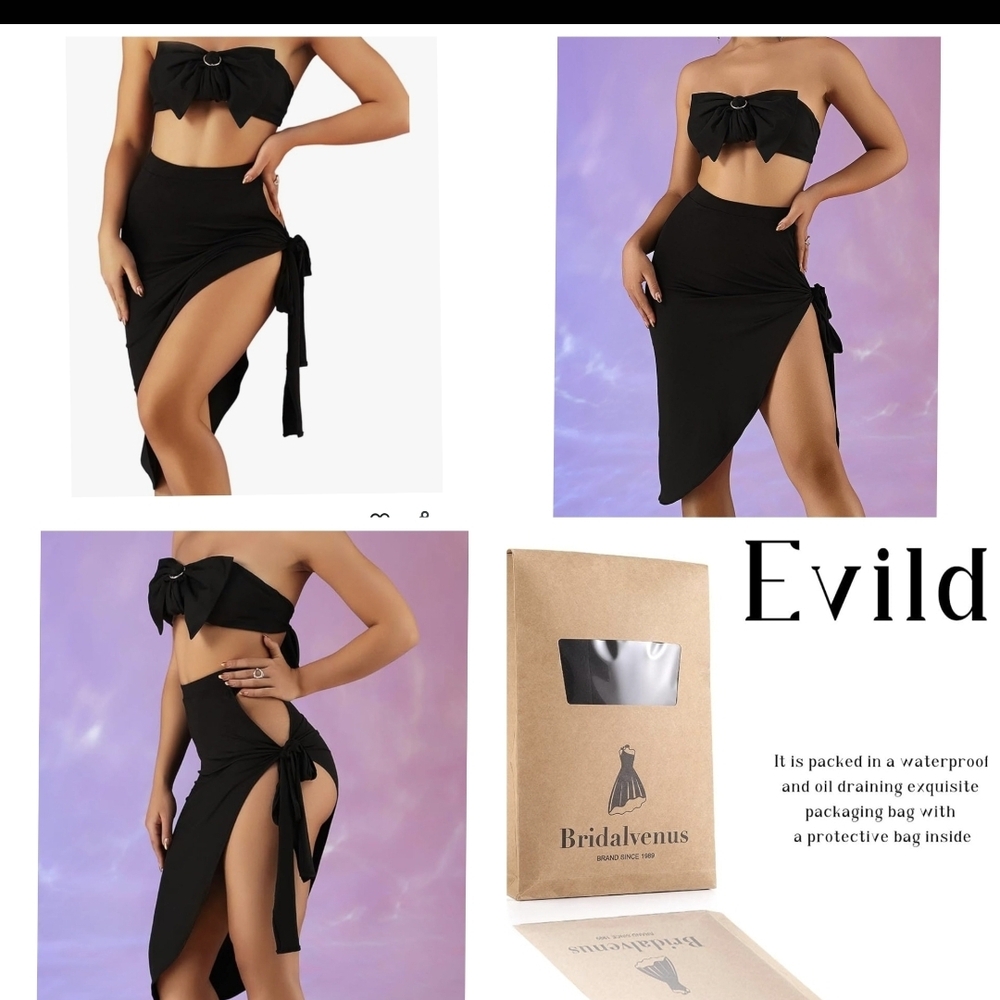 Black Two-Piece Set with Bow Detail